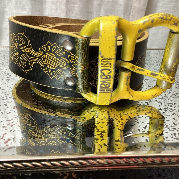 Just Cavalli Genuine Leather black and yellow belt; Size: 100